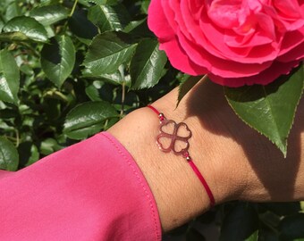 Bracelet with shamrock, sterling silver rose plate, lucky bracelet with shamrock, lucky bracelet