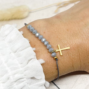 Bracelet with crystal beads and a cross pendant, Filigree bracelets, Delicate macramé bracelet, Bracelet with stainless steel pendant image 1