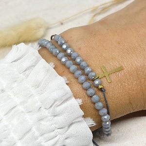 Bracelet with crystal beads and a cross pendant, Filigree bracelets, Delicate macramé bracelet, Bracelet with stainless steel pendant image 2