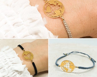 925 Sterling Silber vergoldetes  Armband mit Weltkugel, geflochten, filligrane Armbänder, Armband mit Globus