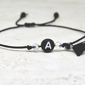 Bracelet with letters, filigree bracelet with desired letter, black bracelet