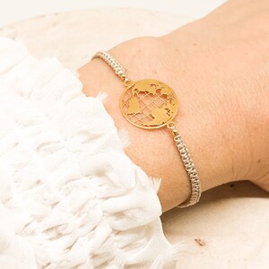 925 Sterling Silber vergoldetes  Armband mit Weltkugel, geflochten, filligrane Armbänder, Armband mit Globus
