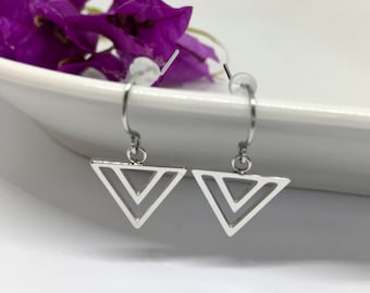 Earrings with Triangle, Geometric Jewelry, Triangle Earrings