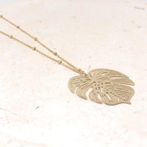 Monstera necklace, stainless steel chain gold-plated, delicate chain with leaf, palm leaf