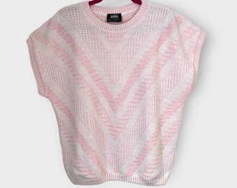 80s Vintage Pink Chevron Stripe Sweater / Dolman Short Sleeve Top / Large L