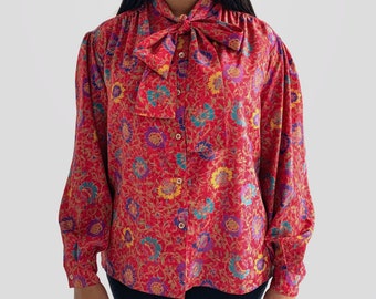 Vintage 80s Colorful Printed Patterned Button Up Blouse / Large L