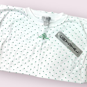1990s Vintage Polka Dot Embroidered T-Shirt with Tags / Preppy Tee / Medium to Large