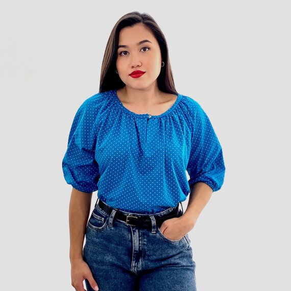 white polka dot puff sleeve top