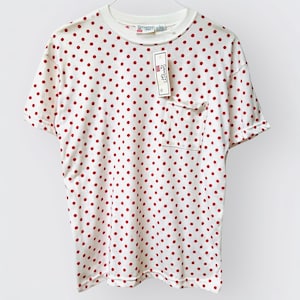 1990s Vintage Red Polka Dot Boxy T-Shirt with Tags / Curiosity’s Cat Tee / Medium