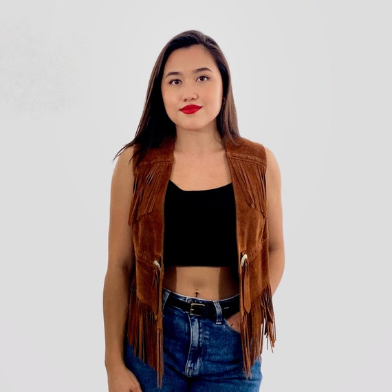 Vintage '60s WESTERN Vest / Brown Suede Fringe Ves