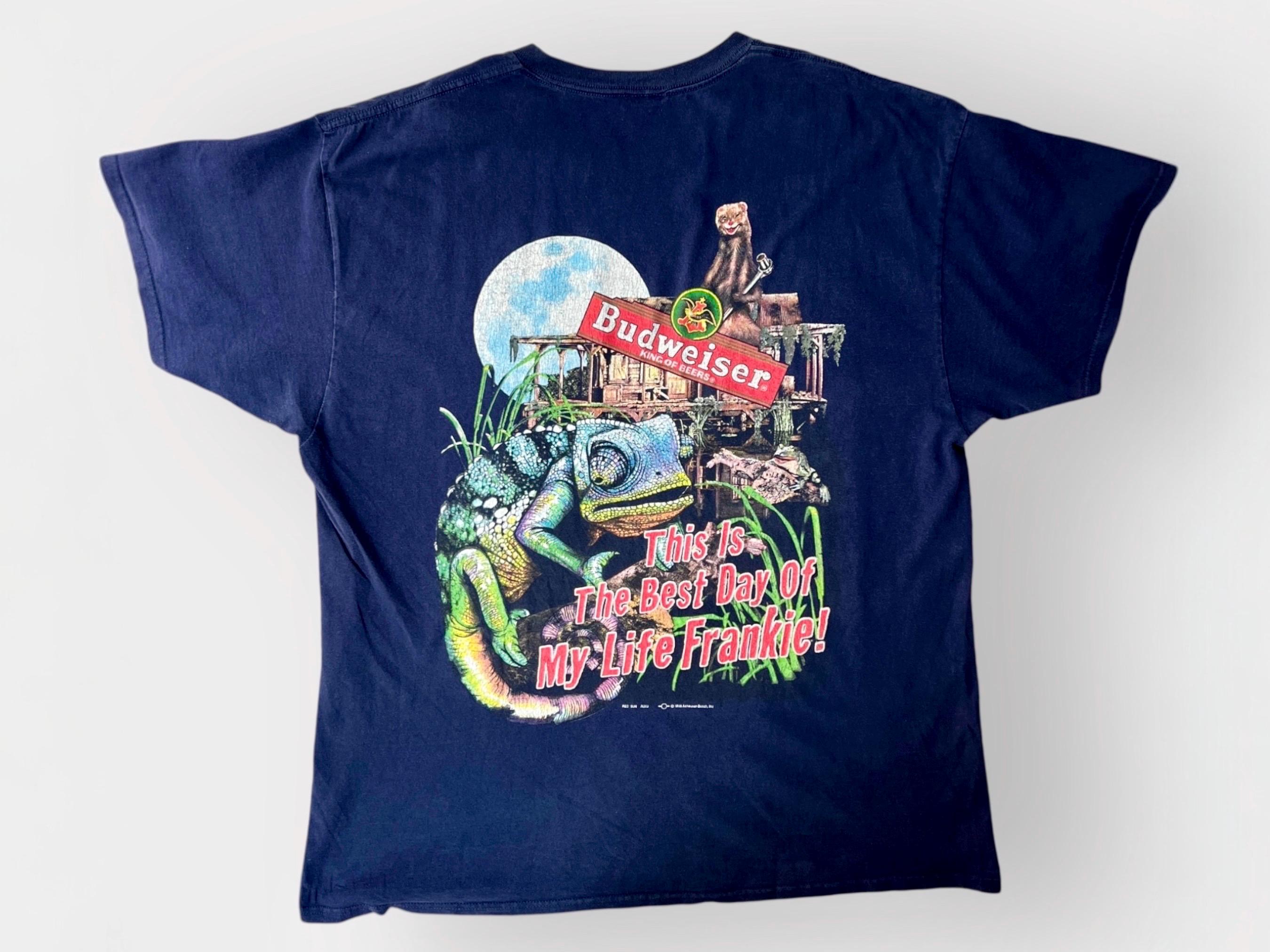 Xx-large / 1990s Budweiser Beer Swamp Navy T Shirt Chameleon Frogs 