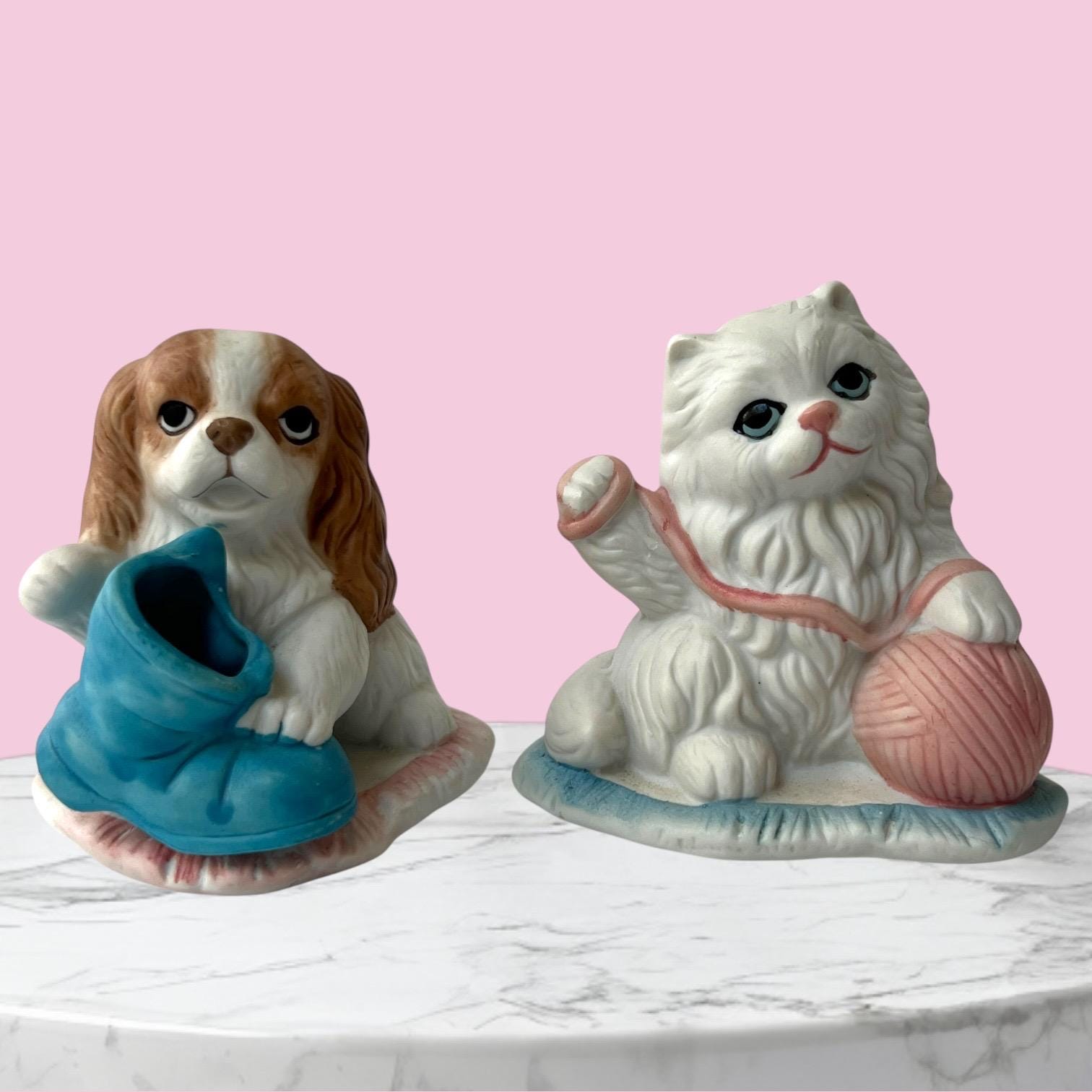 1980s Vintage Dog and Cat Porcelain Candle Holder Set - Etsy
