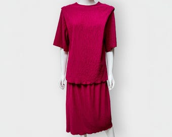 80s Vintage Matching Set, Power Shoulder Knit Top and Skirt Suit, Large