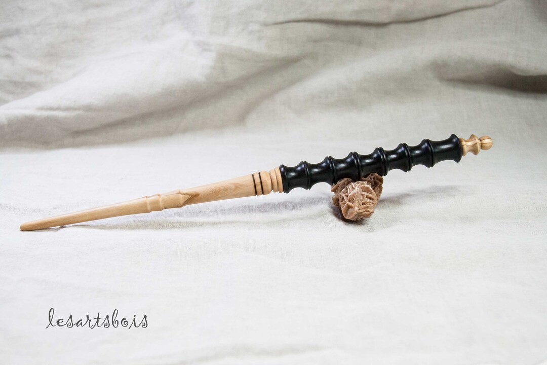 Sorcerer's Wand in Black Ebony and Olive Wood Length 33 Cm Handcrafted ...