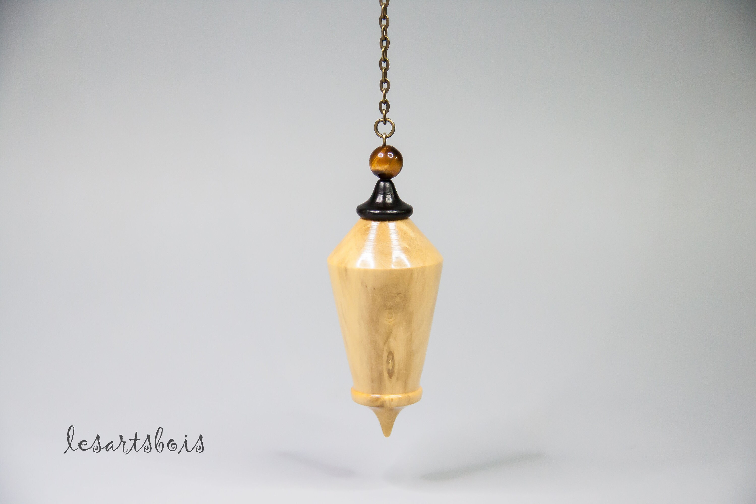 Pendule de Radiesthésie en Bois Buis et d'ebène d'afrique avec Une Perle Oeil Tigre