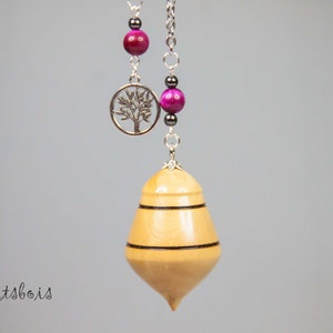 Pendule de radiesthésie en bois de Buis ( France ) avec perles en Oeil de tigre et perles en Hématite