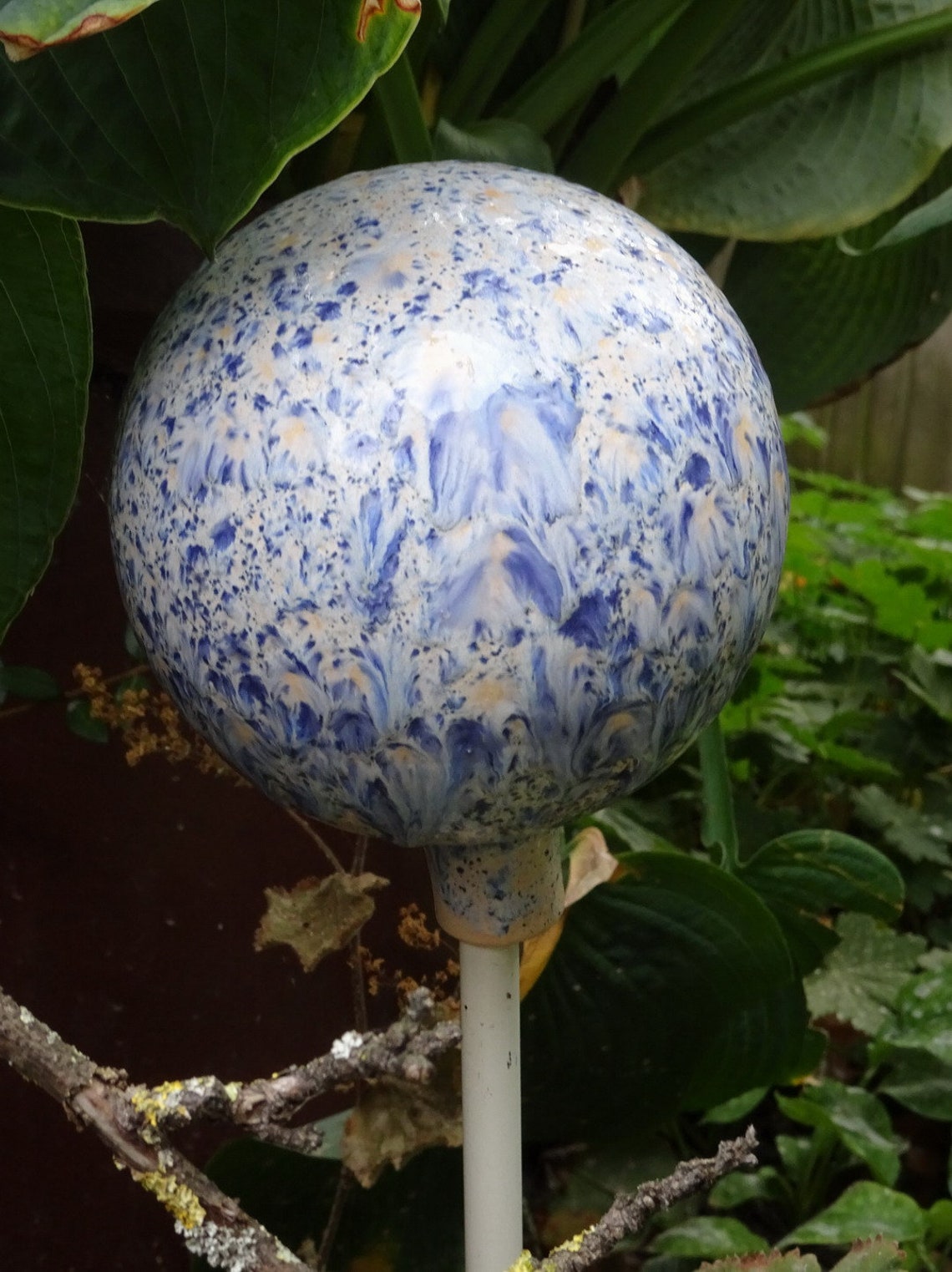 Ceramic garden ball blue and white glazed Etsy
