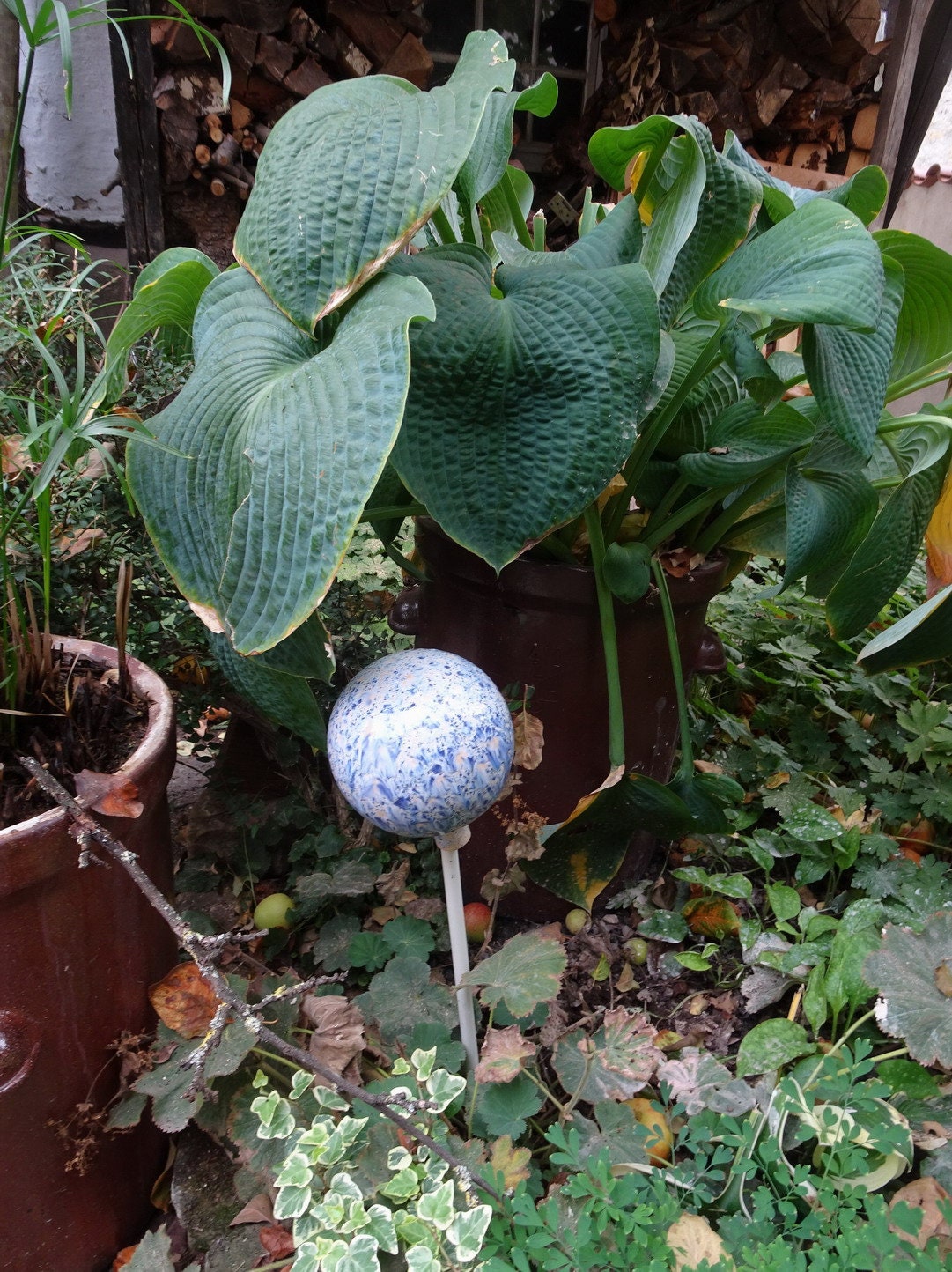 Ceramic garden ball blue and white glazed Etsy
