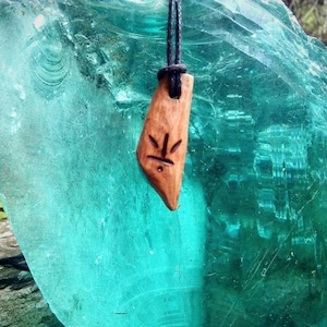 Wooden Wayward Pilgrim pyrography charm pendant rowan cherry boho/hippie necklace