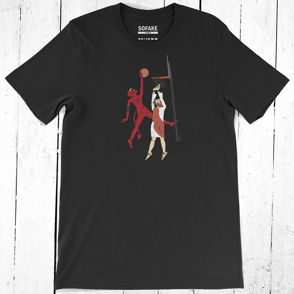 Oldskool Shirts Religion Not Today Satan Jesus Slam Dunk The Devil Basketball Parody Shirt