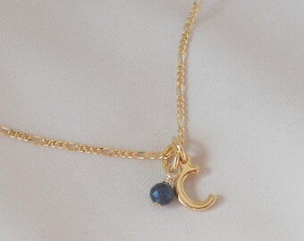 Sapphire Birthstone Initial Necklace, November Birthday Gift for Women