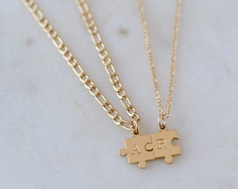Couple Necklaces Set of Two Matching Couples Jewelry Anniversary Gift Puzzle Initial Necklace Bff Necklace for him or her Boyfriend Necklace