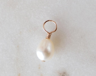 Pearl Add On Charm Necklace Freshwater Rice Baroque 14k Gold Filled Pearl Jewelry Cultured Genuine Pearl Earring Charm for Hoops