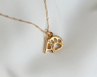 Paw Print Necklace Initial Pet Necklace Dainty Paw Print Dog Paw Necklace Pet Necklace Puppy Animal Lover Gift Dog Lover Necklace Cat Lover