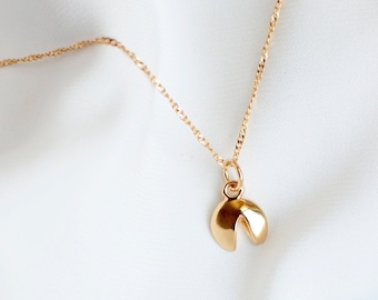 Fortune Cookie Necklace Waterproof Gold Fortune Cookie Dainty Lucky Fortune Cookie Lucky Jewelry Gold Minimalist Good Luck Mom Birthday Gift