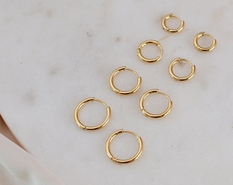 18k Gold Hoop Earrings Minimalist Thick Hoops anti tarnish Small Gold Thick Hoop Earrings Simple Thick Hoops stainless steel earrings