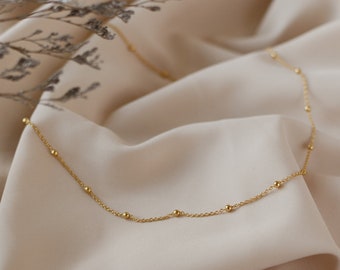 Satellite Chain Waterproof Satellite Necklace High Quality 22k Gold Plated Dainty Satellite Ball Chain Necklaces, Every Day use