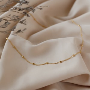 Satellite Chain Waterproof Satellite Necklace High Quality 22k Gold Plated Dainty Satellite Ball Chain Necklaces, Every Day use