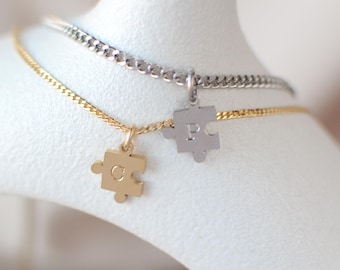 Couples Necklace Set of Two Initial Necklace Soulmate Necklace Matching Jewelry Couples Anniversary Gift Puzzle Bff Necklace for Boyfriend