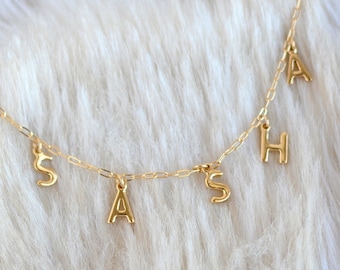 Gold Name Necklace Initial Necklace Waterproof Custom Name Necklace Dainty Name Jewelry Gift For Her Letter Necklace Mom Necklace Handmade