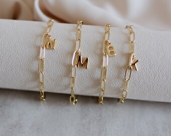 Initial Charm Bracelet, Paperclip Bracelet, Gold Initial Bracelet,  Letter Charm Bracelet, Bracelet for Charms, Custom Gift for Her