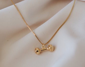 Dumbbell Necklace Gold Dumbbell gift For Athletic women fitness necklace Strength Necklace Active lifestyle necklace gift for her