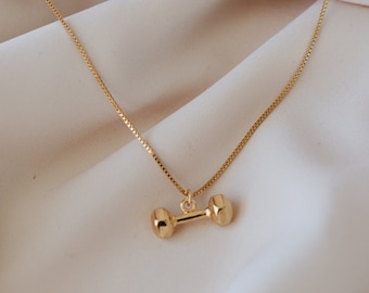 Dumbbell Necklace Gold Dumbbell gift For Athletic women fitness necklace Strength Necklace Active lifestyle necklace gift for her