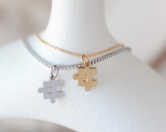 Engraved Puzzle Necklace Set, Gold & Silver Matching Jewelry Set of Two Anniversary Gift Puzzle Bff Necklace for Boyfriend