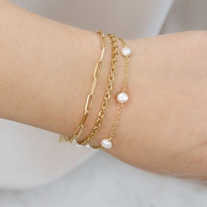 18k Gold Bracelet Dainty Bracelet Waterproof Paperclip Chain Pearl Bracelet Figaro Chain Bracelet Cuban Chain Bracelet Cable Chain Link