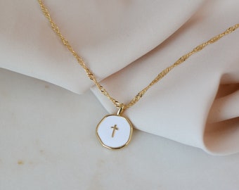 Cross Necklace Cross Pendant Enamel Gold Cross Necklace Religious Necklace Small Cross Christian Necklace tiny cross necklace