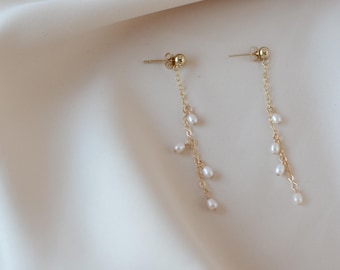 Genuine Pearl Earrings Dainty Bridal Earrings Drop Pearl Earrings 14k Gold Filled Dangle Earrings Sterling Silver Gift for Her Wife Gift