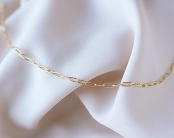 Paperclip Chain Necklace Waterproof 14k Gold Filled Minimalist Jewelry Necklace Small Link Paperclip Necklace Summer Jewelry Gift for Her