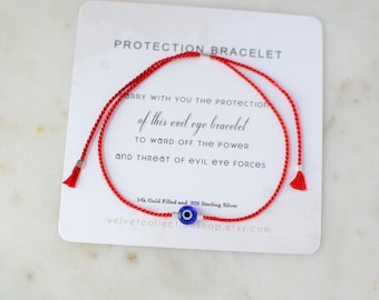 Evil Eye Bracelet Protection Red String Bracelet Sterling Silver 14k Gold Filled Good Vibes Adjustable Women and Men Red Thread Gift Card