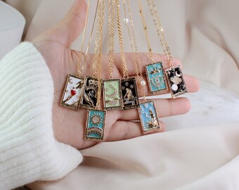 Gold Tarot Card Necklace Sun Moon Star Lovers Symbol Gold Tarot Jewelry Gift for Birthdays Tarot Spirituality Zodiac Fortunetelling Jewelry