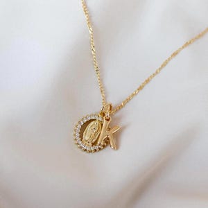 Virgin Mary Necklace Initial Mother Mary Necklace Our Lady of Guadalupe Necklace Mom Grandma Gift Religious Gold Catholic Virgencita Jewelry