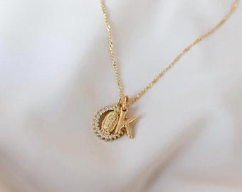 Virgin Mary Necklace Initial Mother Mary Necklace Our Lady of Guadalupe Necklace Mom Grandma Gift Religious Gold Catholic Virgencita Jewelry