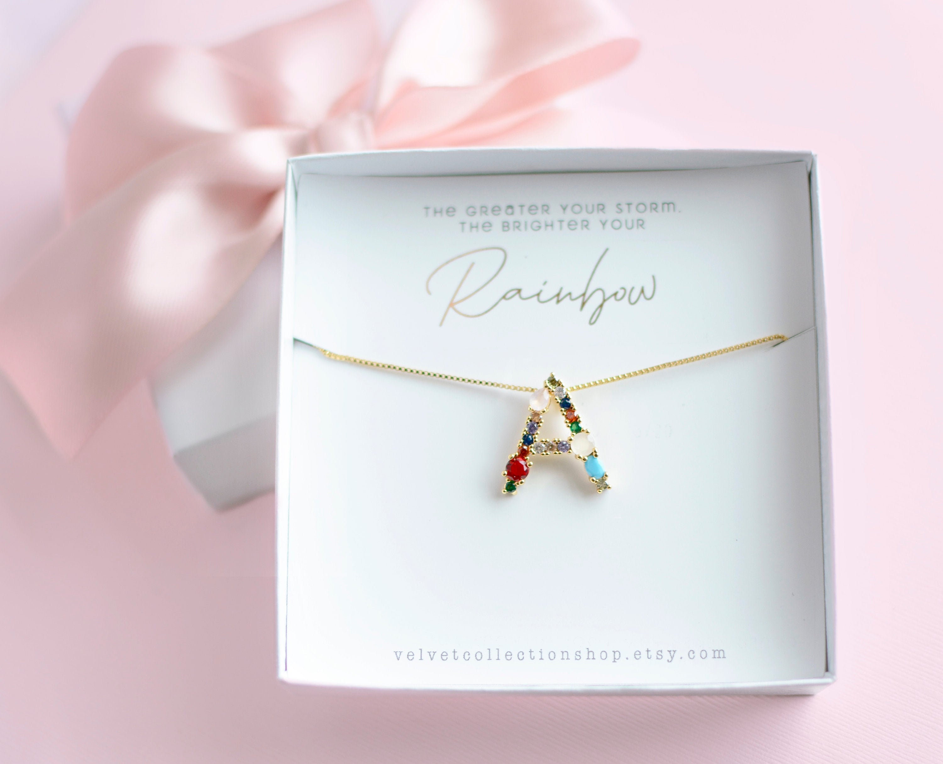 Necklace Rainbow Initial Necklace alphabet colorful zirconia letter p…