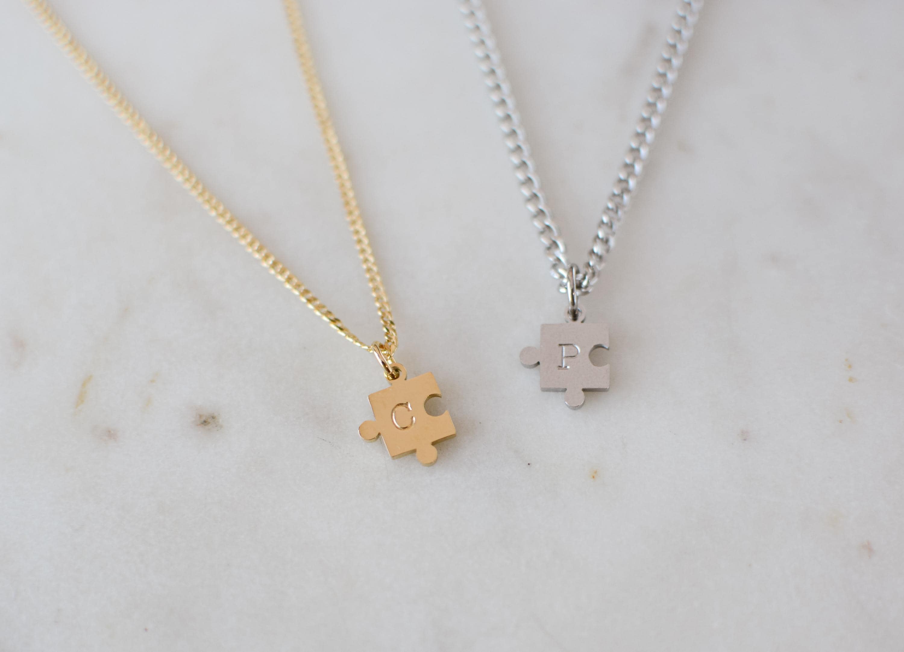 Puzzle Match Necklace Set For Couples - Stainless Steel Best Friend Necklaces, Valentine's Gift For Him & Her - View #6