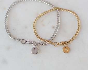 Initial Bracelet Couple Set of Two Bracelets Personalized Men Women Stainless Steel Chain Engraved Boyfriend Husband Christmas Gift for Him