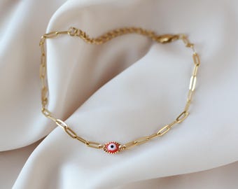 Evil Eye Gold Anklet Paperclip Waterproof Anklet  Mal de Ojo Anklet Gold Chain Beach Jewelry